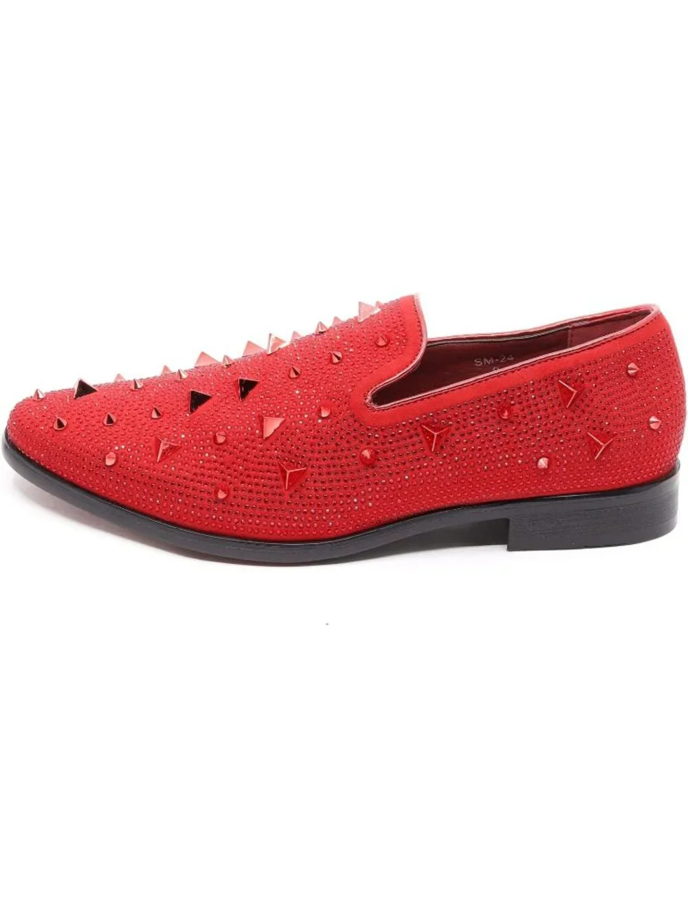 Matrocharm Men's Red Rubber Vintage Spike Rhinestone Loafer Slip On Party Shoes